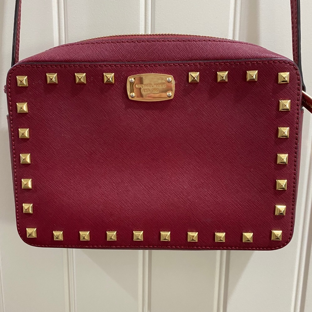 Michael Kors Maroon Studded Crossbody Bag